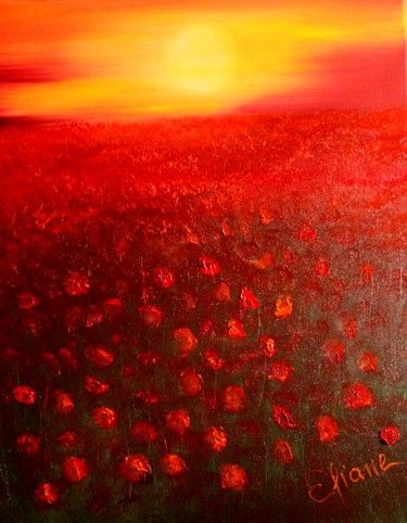Painting titled "Poppies Field in a…" by Eliane Ellie, Original Artwork, Oil