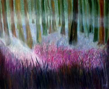 Painting titled "Forest with Spring…" by Eliane Ellie, Original Artwork, Oil