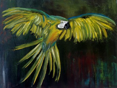 Painting titled "Yellow Macaw" by Eliane Ellie, Original Artwork, Oil