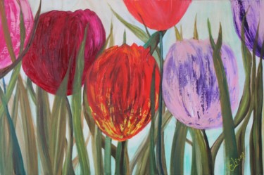 Painting titled "Spring Tulips" by Eliane Ellie, Original Artwork, Oil