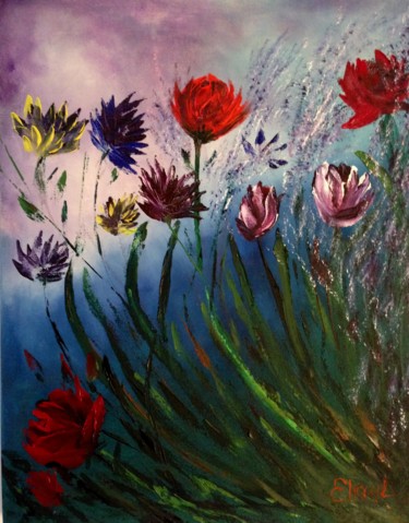 Painting titled "Spring Flowers" by Eliane Ellie, Original Artwork, Oil