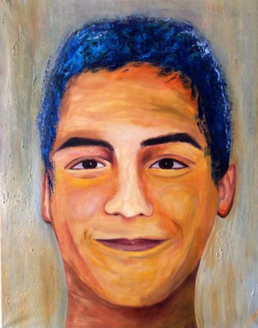 Painting titled "The Boy With Blue H…" by Eliane Ellie, Original Artwork, Oil