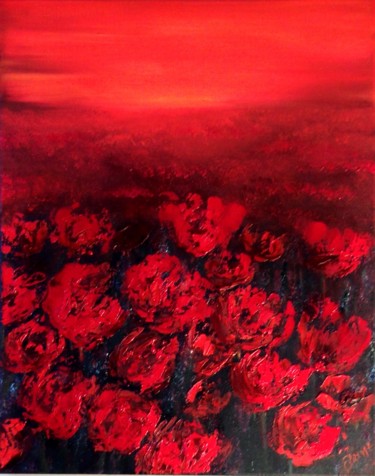 Painting titled "Red field of Poppie…" by Eliane Ellie, Original Artwork, Oil