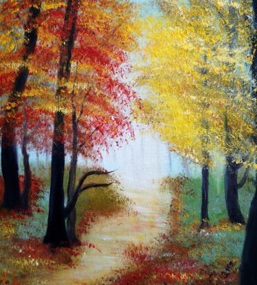 Painting titled "Autumn forest" by Eliane Ellie, Original Artwork, Oil