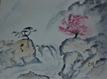 Pintura intitulada "CASCADE EN CHINE -…" por Eliane Morvan (CREADELI  "les petits bonheurs d'Eli"), Obras de arte originais,…