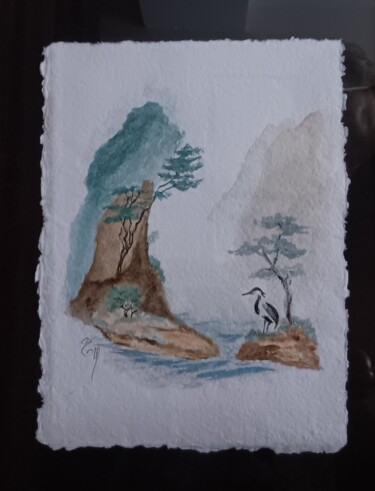 Painting titled "ZEN JAPON  Aquarell…" by Eliane Morvan (CREADELI  "les petits bonheurs d'Eli"), Original Artwork, Watercolo…