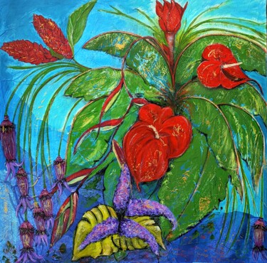 Painting titled "Souvenir Antillais" by Eliane Perrier, Original Artwork, Acrylic Mounted on Wood Stretcher frame
