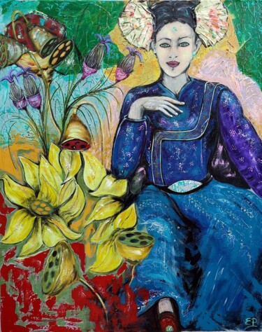 Peinture intitulée "La rêveuse de Miyaj…" par Eliane Perrier, Œuvre d'art originale, Acrylique Monté sur Châssis en bois