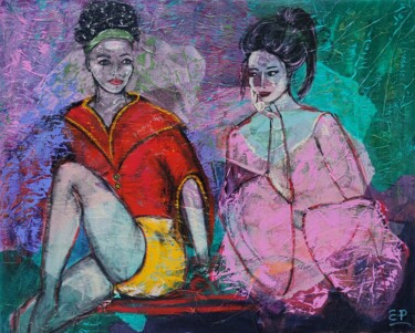 Painting titled "Deux mondes" by Eliane Perrier, Original Artwork, Acrylic Mounted on Wood Stretcher frame