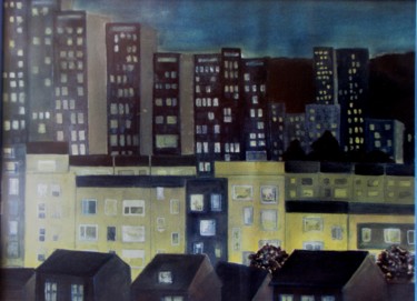 Painting titled "Cité de l'Espoir nu…" by Eliane Robin, Original Artwork, Watercolor