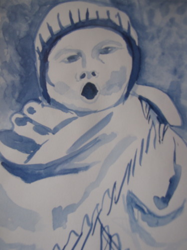 Painting titled "L'enfant chante" by Eliane Robin, Original Artwork, Watercolor