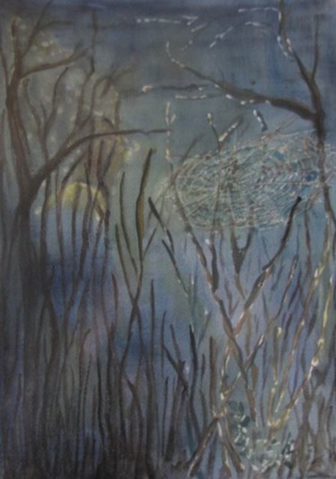 Painting titled "Clair de lune au fo…" by Eliane Robin, Original Artwork, Watercolor