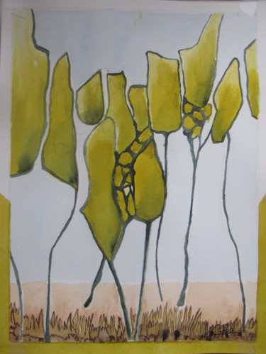 Malerei mit dem Titel "Quatre saisons : le…" von Eliane Robin, Original-Kunstwerk, Aquarell Auf Glas montiert