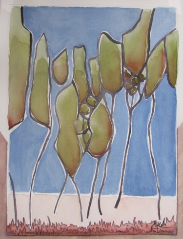 Malerei mit dem Titel "Quatre saisons : l'…" von Eliane Robin, Original-Kunstwerk, Aquarell Auf Glas montiert