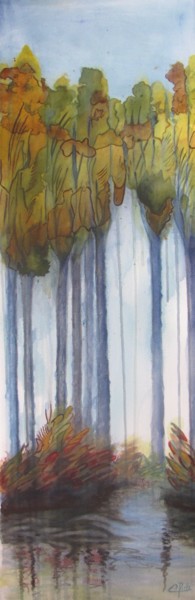 Foret d'automne Peinture intitulée "Foret d'automne" par Eliane Robin, Œuvre d'art originale, Aquarelle Monté sur Châssis