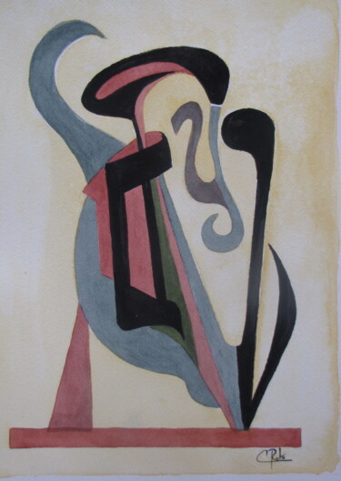 Schilderij getiteld "La musique" door Eliane Robin, Origineel Kunstwerk, Aquarel Gemonteerd op Glas