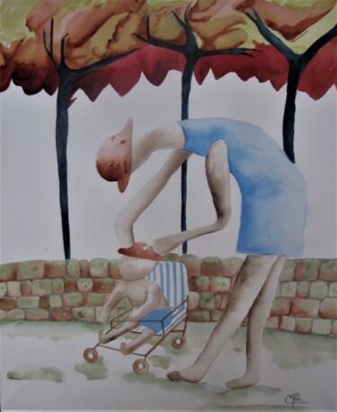 Peinture intitulée "Maternité" par Eliane Robin, Œuvre d'art originale, Aquarelle Monté sur Châssis en bois