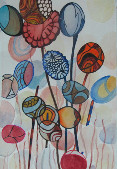 제목이 "Jardin extraordinai…"인 미술작품 Eliane Robin로, 원작, 수채화 유리에 장착됨