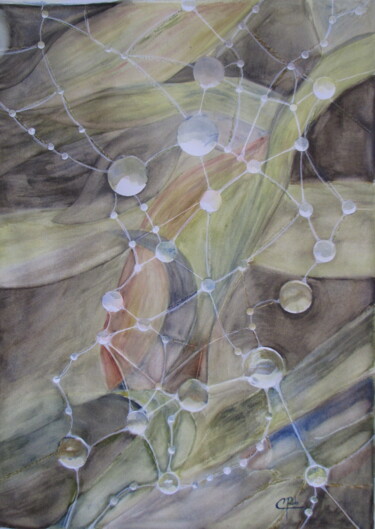 Painting titled "La rosée" by Eliane Robin, Original Artwork, Watercolor Mounted on Glass