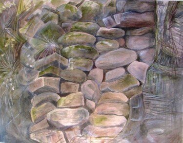 Peinture intitulée "Mur païen sur châss…" par Eliane Robin, Œuvre d'art originale, Aquarelle Monté sur Châssis en bois