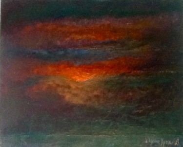 Painting titled "Le soleil se couche" by Eliane Ypersiel, Original Artwork, Oil Mounted on Wood Stretcher frame