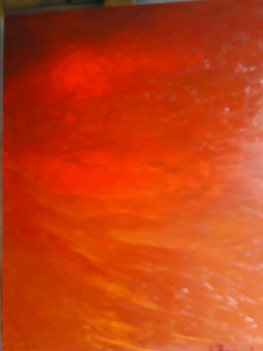 Peinture intitulée "La lune rouge, renc…" par Eliane Ypersiel, Œuvre d'art originale, Huile Monté sur Châssis en bois