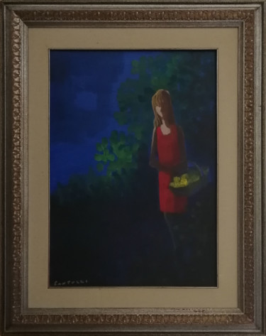 Pittura intitolato "Ragazza nell’orto" da Eliano Fantuzzi, Opera d'arte originale, Olio