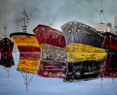 Pittura intitolato ""GAS SHIPS"" da Elias Karagiannis, Opera d'arte originale, Olio
