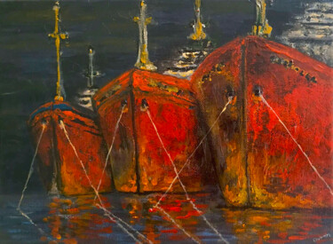 Painting titled "RED SHIPS1" by Elias Karagiannis, Original Artwork, Acrylic