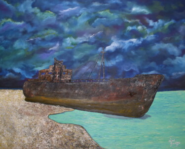Schilderij getiteld "SHIPWRECK" door Elias Karagiannis, Origineel Kunstwerk, Acryl