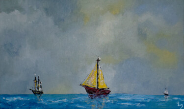 Painting titled "BOATS ON THE IONION…" by Elias Karagiannis, Original Artwork, Acrylic