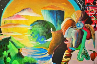 Картина под названием "Worldviews" - Elias Koslow (Causelove), Подлинное произведение искусства, Акрил Установлен на Деревян…