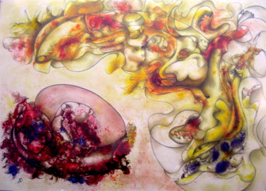 LA TERRE AU SOLEIL Peinture intitulée "LA TERRE AU SOLEIL" par Eliette Gensac, Œuvre d'art originale, Aquarelle Monté sur Panneau de bois