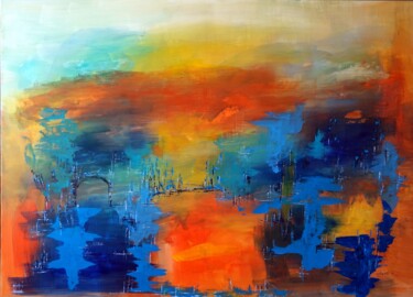 Painting titled "soleil-levant" by Eliette Gaurin, Original Artwork, Acrylic Mounted on Wood Stretcher frame
