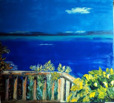 Painting titled "vue-du-blacon" by Eliette Gaurin, Original Artwork, Oil Mounted on Wood Stretcher frame