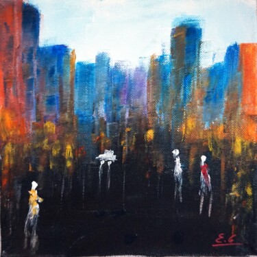 Painting titled "a-travers-la-ville-…" by Eliette Gaurin, Original Artwork, Acrylic