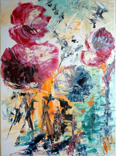 Peinture intitulée "melodie-de-fleurs-I…" par Eliette Gaurin, Œuvre d'art originale, Huile