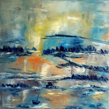 Painting titled "Chuchotement du vent" by Eliette Gaurin, Original Artwork, Oil Mounted on Wood Stretcher frame