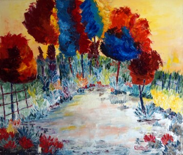 Painting titled "arbres-flamboyants" by Eliette Gaurin, Original Artwork, Oil