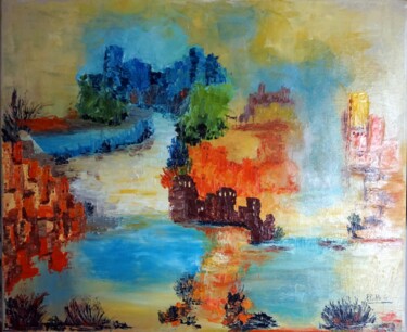 Painting titled "oasis I" by Eliette Gaurin, Original Artwork, Oil