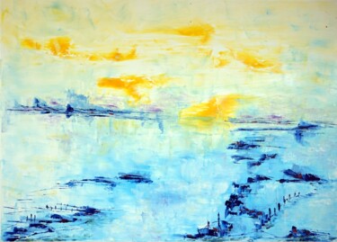 Painting titled "nuages-dores" by Eliette Gaurin, Original Artwork, Oil Mounted on Wood Stretcher frame