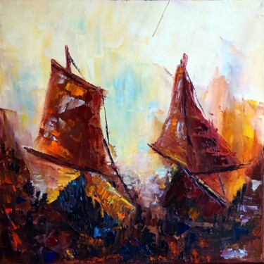 Painting titled "retour-dun-voyage-e…" by Eliette Gaurin, Original Artwork, Oil