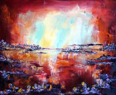 Painting titled "miroir-d'un-esprit-…" by Eliette Gaurin, Original Artwork, Oil Mounted on Wood Stretcher frame