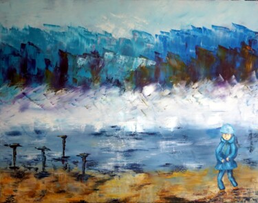 Painting titled "Le chant des vagues" by Eliette Gaurin, Original Artwork, Oil Mounted on Wood Stretcher frame