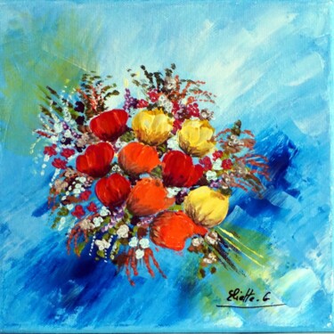 Malerei mit dem Titel "Fleurs en bouquet" von Eliette Gaurin, Original-Kunstwerk, Acryl