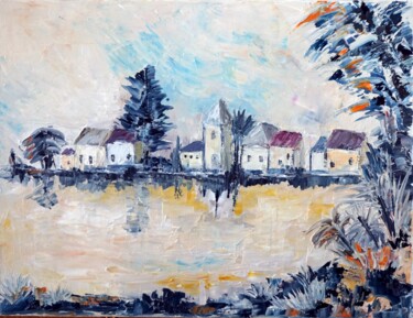 Painting titled "Esprit de village" by Eliette Gaurin, Original Artwork, Oil