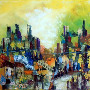 Painting titled "Architecture de la…" by Eliette Gaurin, Original Artwork, Oil Mounted on Wood Stretcher frame