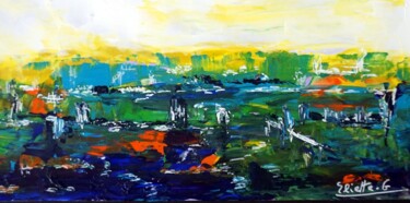 Painting titled "Estivale jaune-vert…" by Eliette Gaurin, Original Artwork, Acrylic