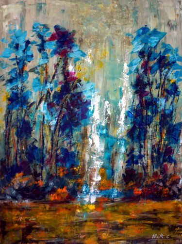 Painting titled "Chemin forestier I" by Eliette Gaurin, Original Artwork, Acrylic Mounted on Wood Stretcher frame