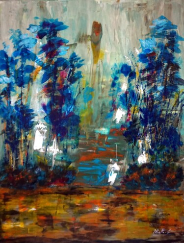 Pintura titulada "Chemin forestier II" por Eliette Gaurin, Obra de arte original, Acrílico Montado en Bastidor de camilla de…